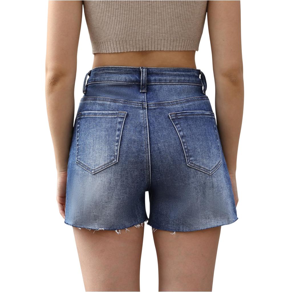Women's Color Jeans Stretch Slim Fit Distressed Denim Shorts