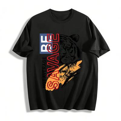 Men's Trendy Tiger Print Tee Not Average Be Savage Streetwear Top Pure Cotton T-shirt