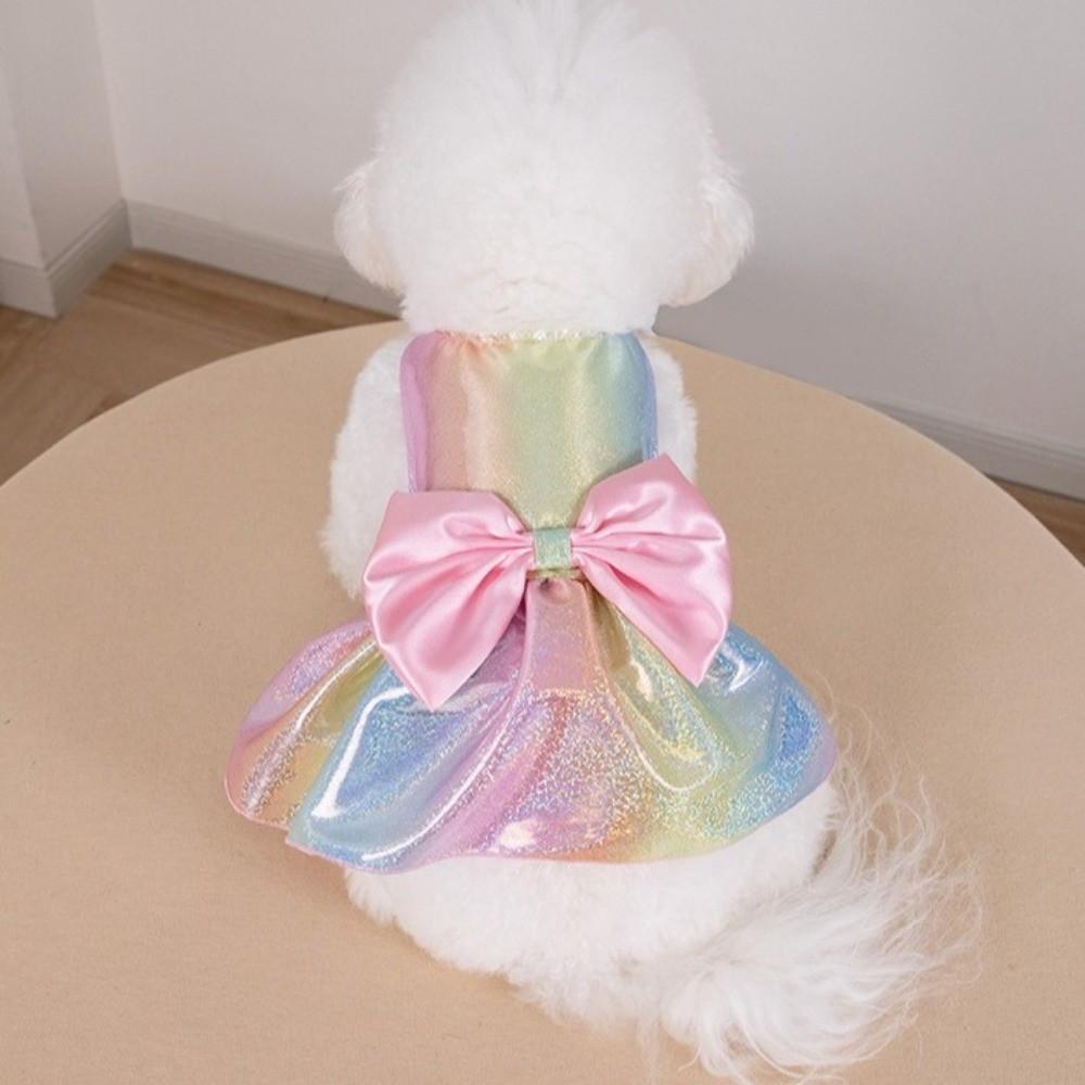 Pet Apparel Thin Breathable Dog Rainbow Skirt Bow Design Soft Pet Cloak Skirt Sleeveless Princess Dress Spring Summer