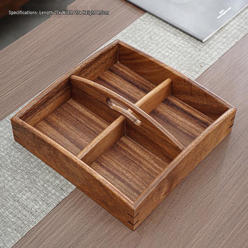 abay Walnut Wood 4-Compartment Serving Basket