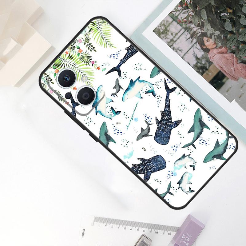 Cartoon Shark Case For OPPO Reno 8 7 6 5 4 Lite 10 Pro 11F 4Z 5Z 8T OPPO Find X2 X3 X5 Lite X6 Pro Cover