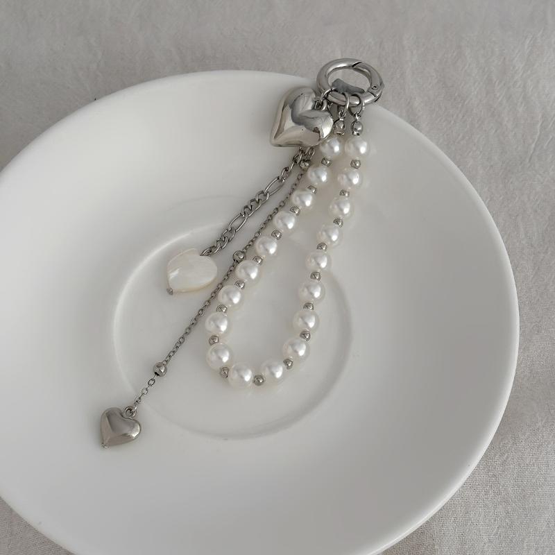 Metalen Parel Kralen Sleutelhanger Perzik Hart Vorm Kwastje Decoratie Kraal Tas Ketting Hanger Sieraden Tas Accessoires