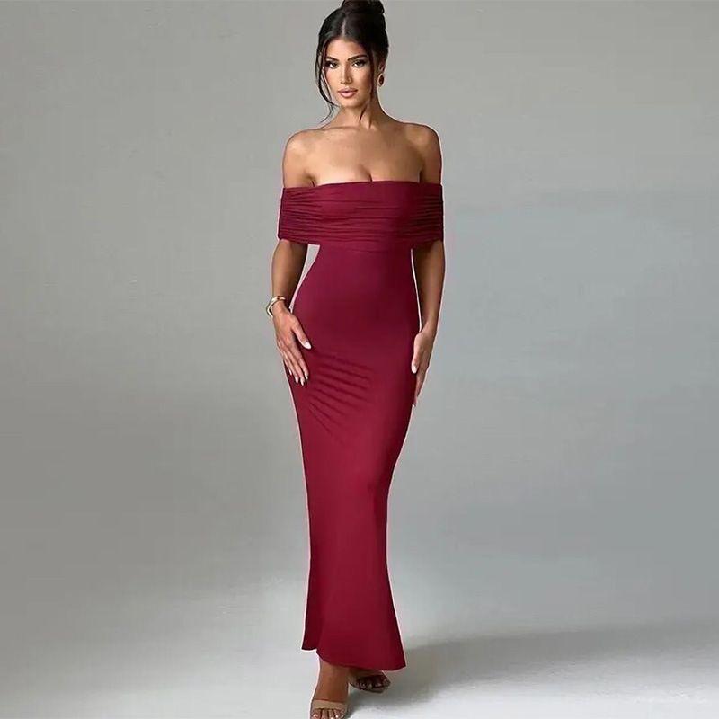 

One Collar, Shoulder Inserted, Backless Dress off-Neck Open Back Dress Red L