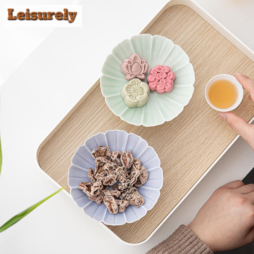 Zen Lotus Petal High Foot Fruit Dishes Aesthetic Pastry Plate Appetizer Serving Platter Household Serving Tray Supplies Gift