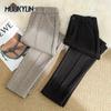 High Waist Wool Blend Pants Women Winter Thicken Plush Lined Harem Pantalones Office Casual Warm Ankle-length Woolen Spodnie
