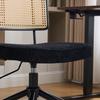 Vintage Rattan Office Chair with Wheels - Adjustable Swivel Desk Chair with Chenille Fabric Seat & Wooden Frame for Home Office, Living Room-Black