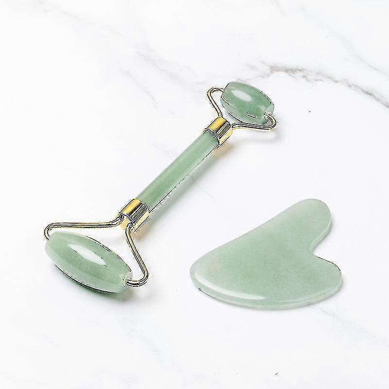 2 In 1 Facial Massage Roller Guasha Board Kit Double Heads Jade Stone Face Lift Skin Relaxation Slimming