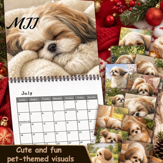 Yearly Appointment Planner Shih Tzus 2027 Wall Calendar, Cute Dog Hanging Planner, 12 Functional Room Organizer Monthly Calendar with Spiral
