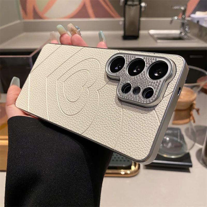 Diamond Camera Love Heart Leather Cases For Samsung S26 S25 S24 S23 FE Ultra Plus A07 A17 A35 A36 A53 A54 A55 A56 A37 A57 Cover