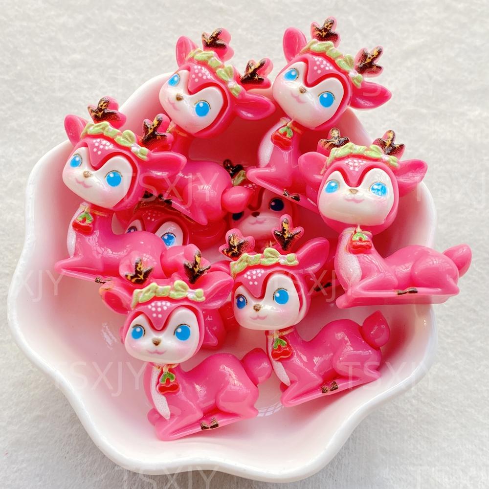 10PCS New Colorful Cute Cartoon 3D Animal Sika Deer Flat Back Cabochon Stone Scrapbook DIY Decor Figurines Crafts Accessories
