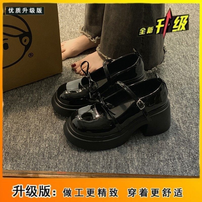 

Туфли Мэри Джейн из кожи среднего каблука в студенческом стиле 2024 года, весна-лето, новые французские ретро-туфли на толстом каблуке и платформе, маленькие кожаные 35