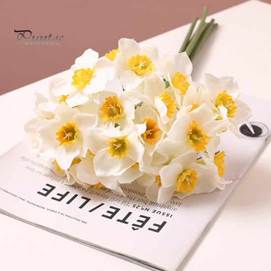 Artificial Narcissus Flower 1 Bouquet Realistic Decorative Easy Care Simulation Yellow White Fake Home Decor