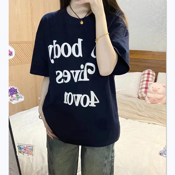 100% American Cool Letter Women's Summer Short Sleeve T-shirt - Trendy Loose Casual Top