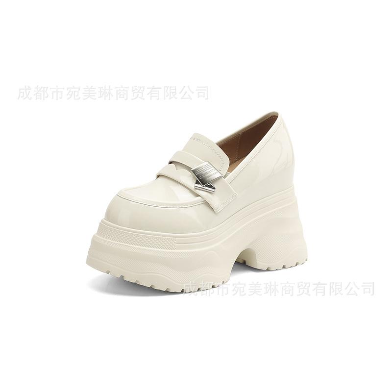 

12 см ультравысокий каблук круглый носок кожаные внутренние лоферы на платформе с толстой подошвой и пряжкой 2025 новые водонепроницаемые 39