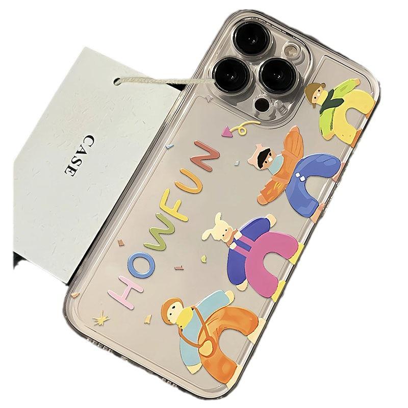 Artistic Cartoon Color Letter Case for iPhone 11/12/13/14/15 Pro Max - Transparent & Soft
