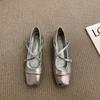 Thick heeled cross silver Mary Jane square toe single shoes for women 2025 new spring evening gentle flat shoes