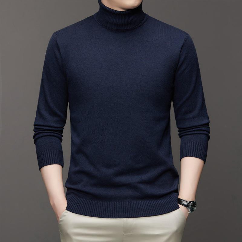 Men's Fashion Anti-Pill Turtleneck Sweater - Trendy Solid Color Knit, Long Sleeve Bottoming Shirt