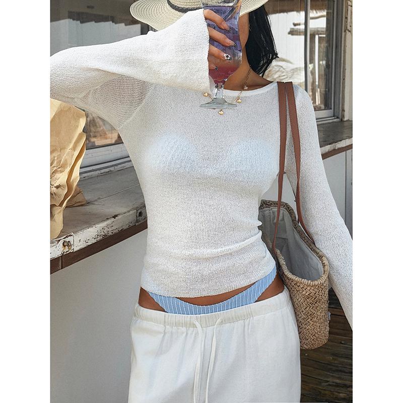 Top Women Spring Autumn New Solid Color Round Neck Slim Fit Long Sleeve Daily Versatile Casual Basic T-Shirt Top