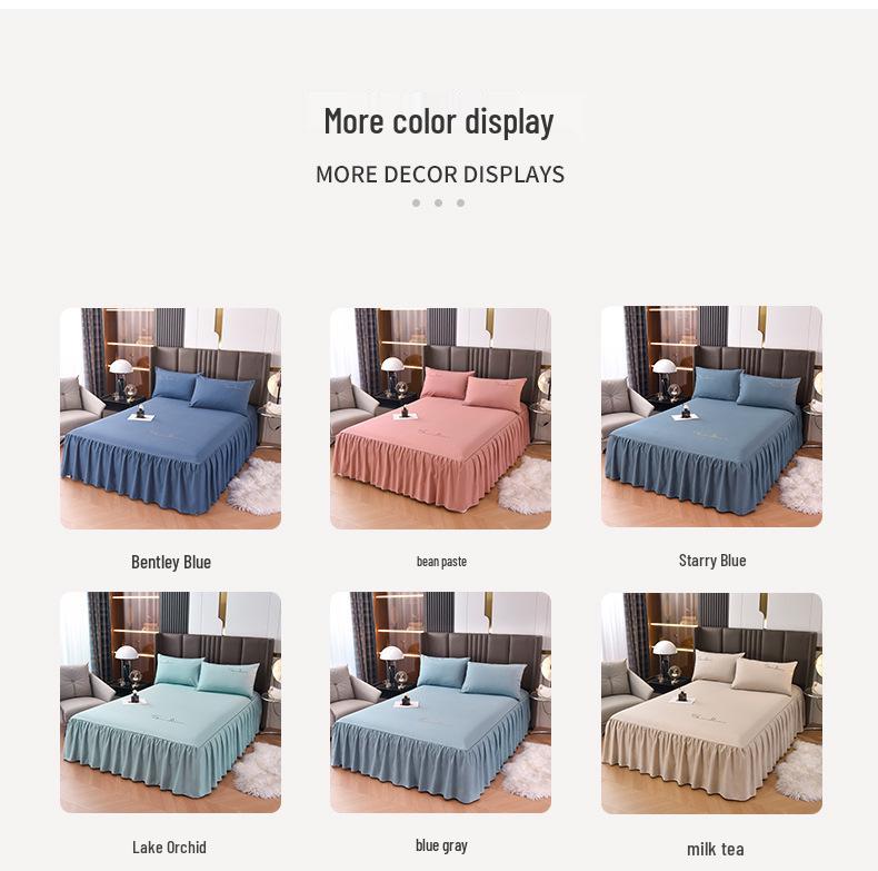 Solid Color Washed Cotton Lace Bed Skirt Mattress Protector