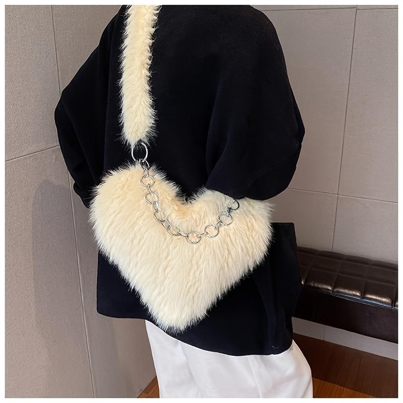 Women's Shoulder Bag, Plush Heart Chain Shoulder Bag, Crossbody Bag, Handbag, Niche Sexy Girl Outfit, Date, Commuting, Shopping, Versatile.