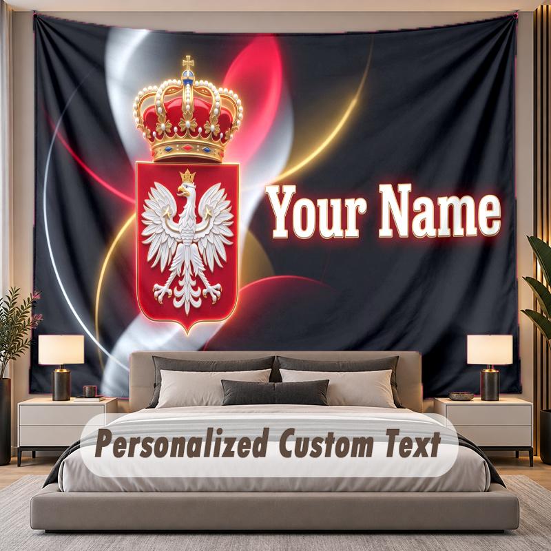 Custom Name Text Tapestry Poland Football Personalized Polyester Wall Tapestry For Bedroom And Room