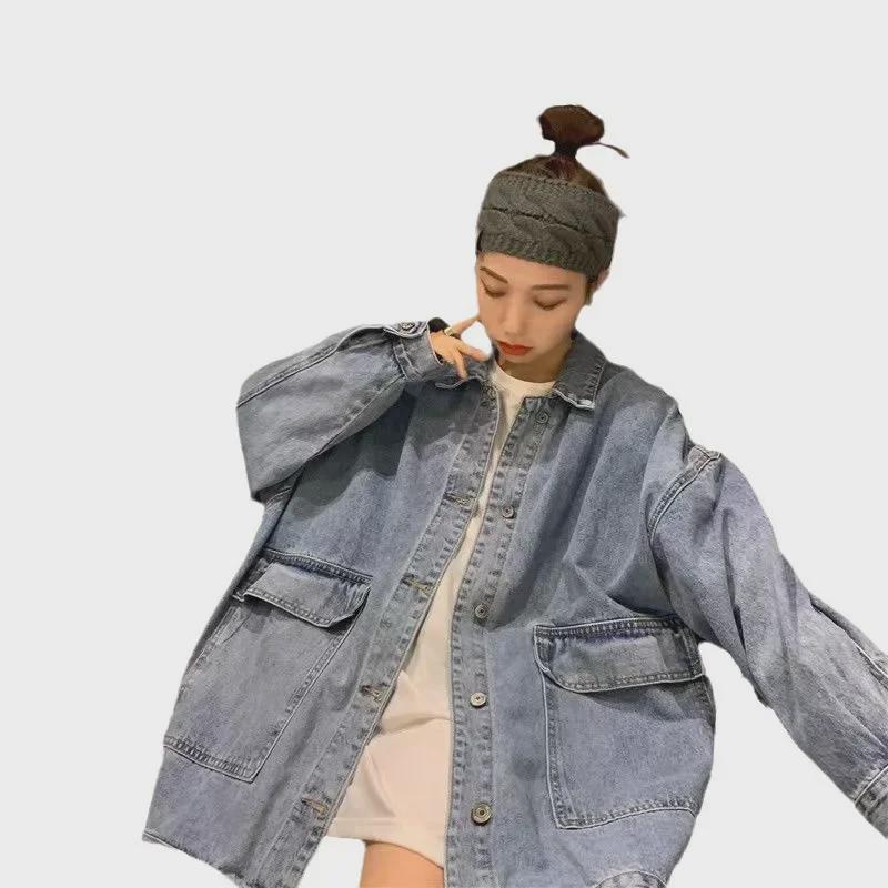 Trendy Women's Oversized Denim Jacket - BF Style, Autumn/Winter 2023 Korean Edition