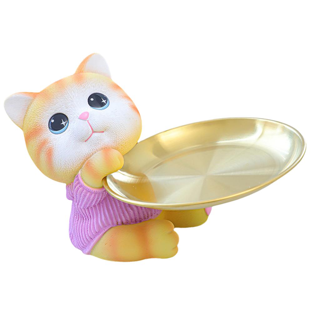 Entryway Key Storage Tray With Rabbit/Kitten Shape Resin And Iron Plate Key Holder For Desk Organization