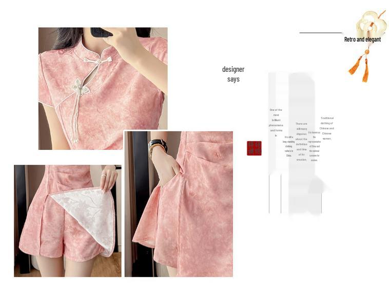 Contemporary Qipao Jacquard Dress & Shorts Set