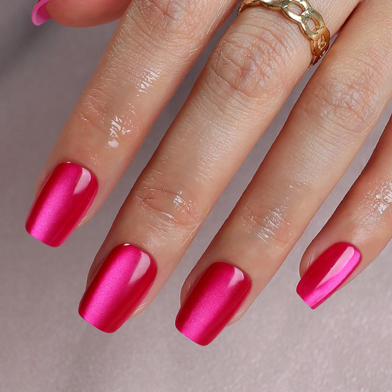 

Gradient Rose Red Cat Eye Wearable Nails - European and American Style