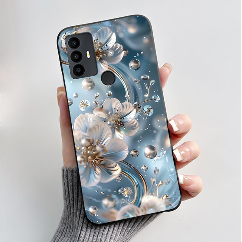 For TCL 30 SE 30E 306 305 Case 6165D 6102H 6102A 6102D Phone Cover Fashion Butterfly Flowers Black Soft Silicone Casing Bumper