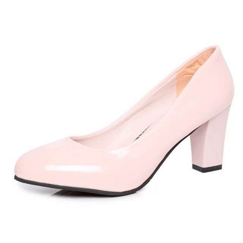 New work single shoes women's casual fashion round head soft leather Korean version medium and high heel leather shoes women's patent leather