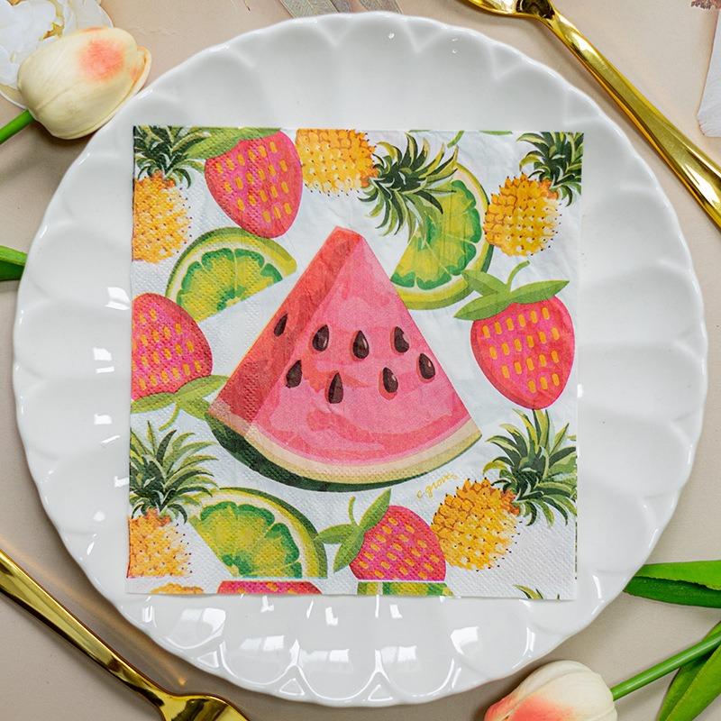 20 Stück/Packung Papier-Serviette mit Fruchtdruck Geburtstag Feiertag Festival Kinder Cocktail Tee Elefant Dekorative Dinner-Servietten