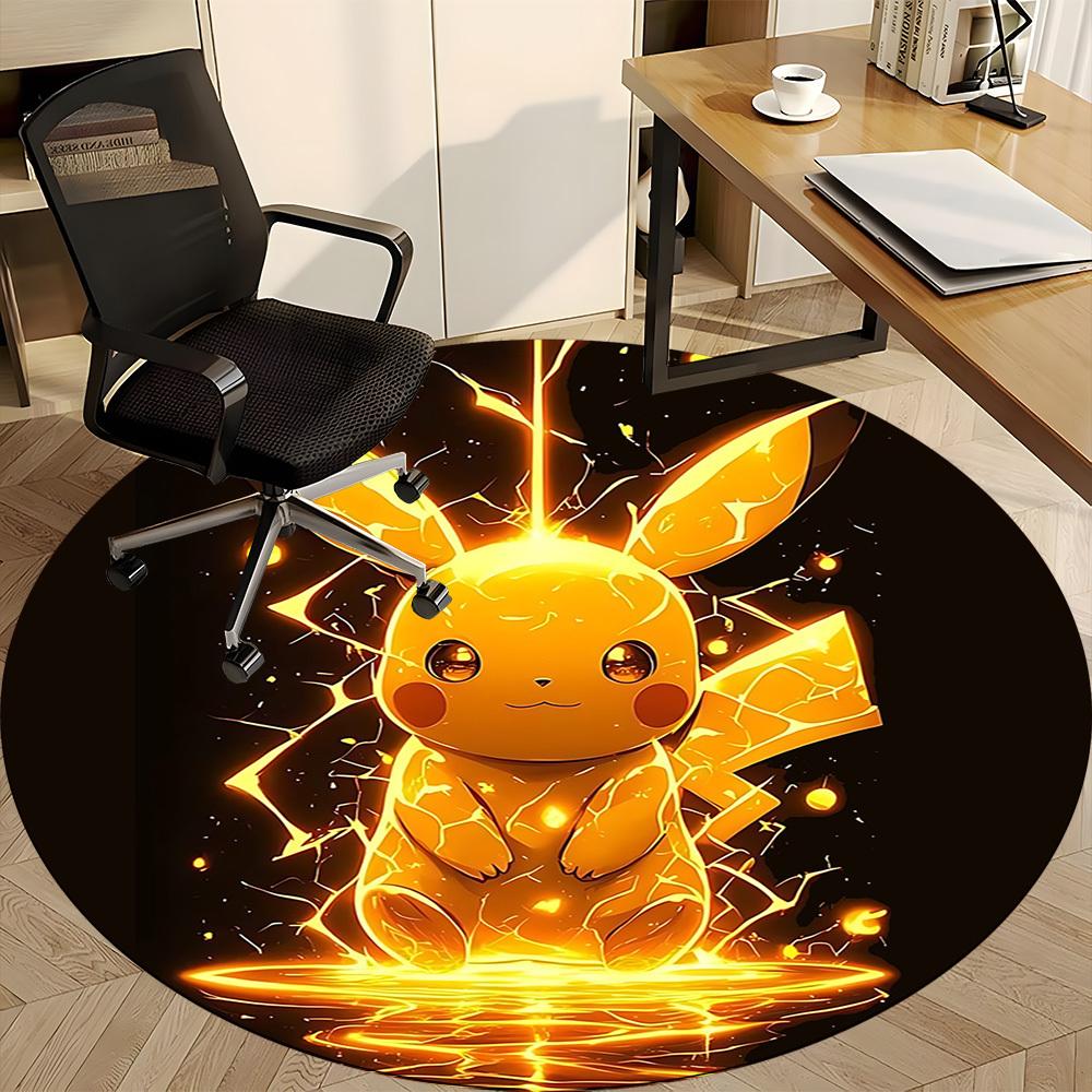 1pc Electric Pokémon Office Round Area Rug, Indoor Mat Suitable For Office,Bedroom Living Room Home Decor, Room Deco a0928188