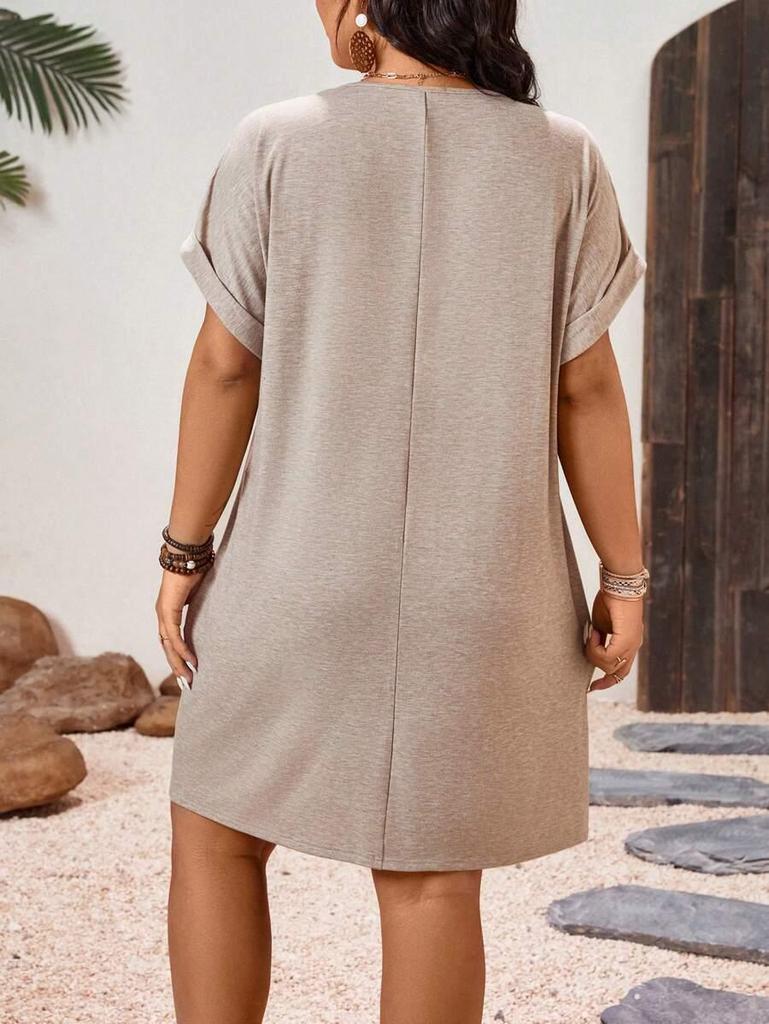 2026 European & American Women's Slim-Fit V-Neck Solid Color Short-Sleeve Dress for Spring/Summer