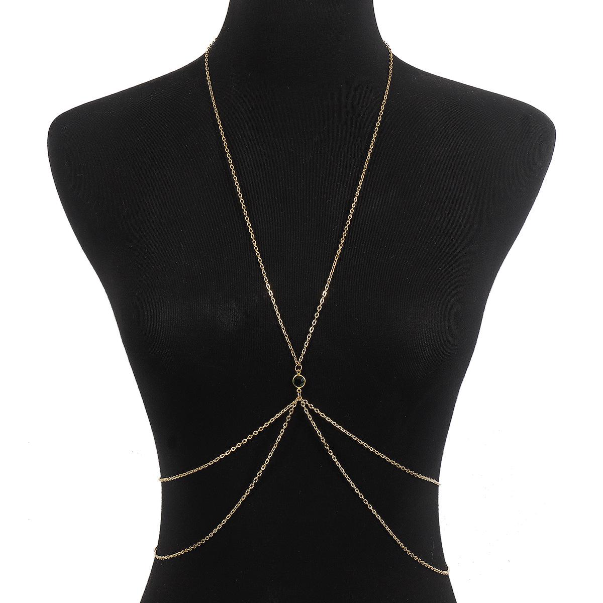 

Sexy Stacked Metal Chain Body Chain Simple Retro Multi-layer Green Diamond Waist Chain