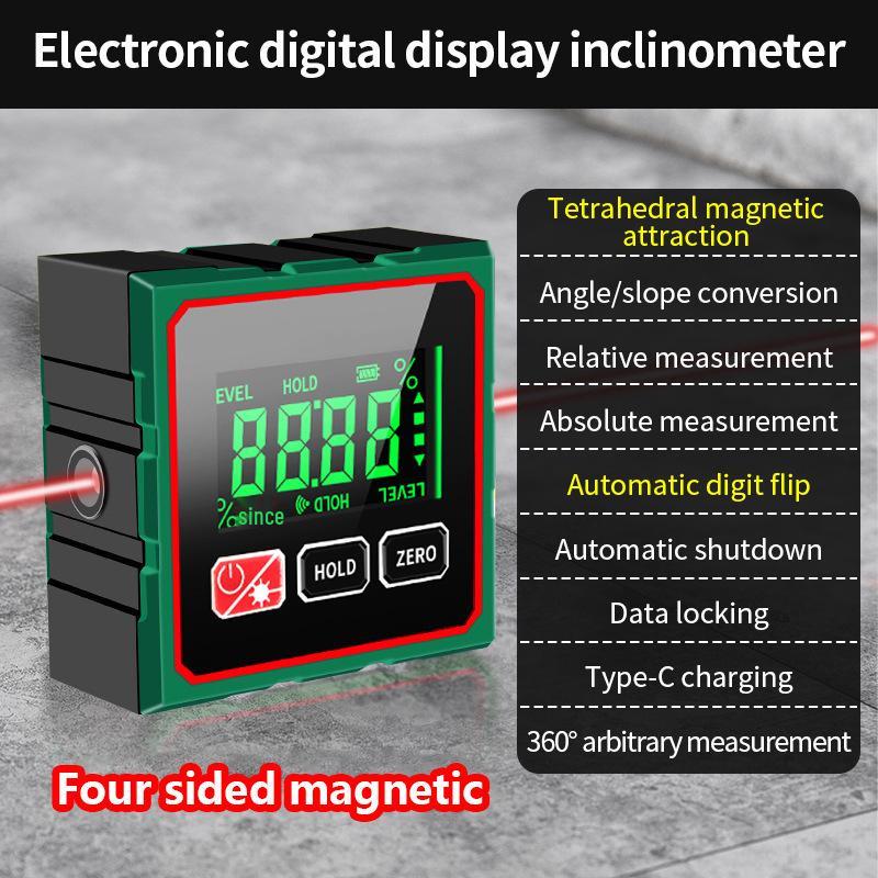 4-Side Magnetic Digital Inclinometer with Laser and Electronic Angle Ruler