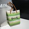 Rainbow contrasting stripes splicing summer casual weaving embroidery beach large capacity shoulder travel straw weaving tote bag