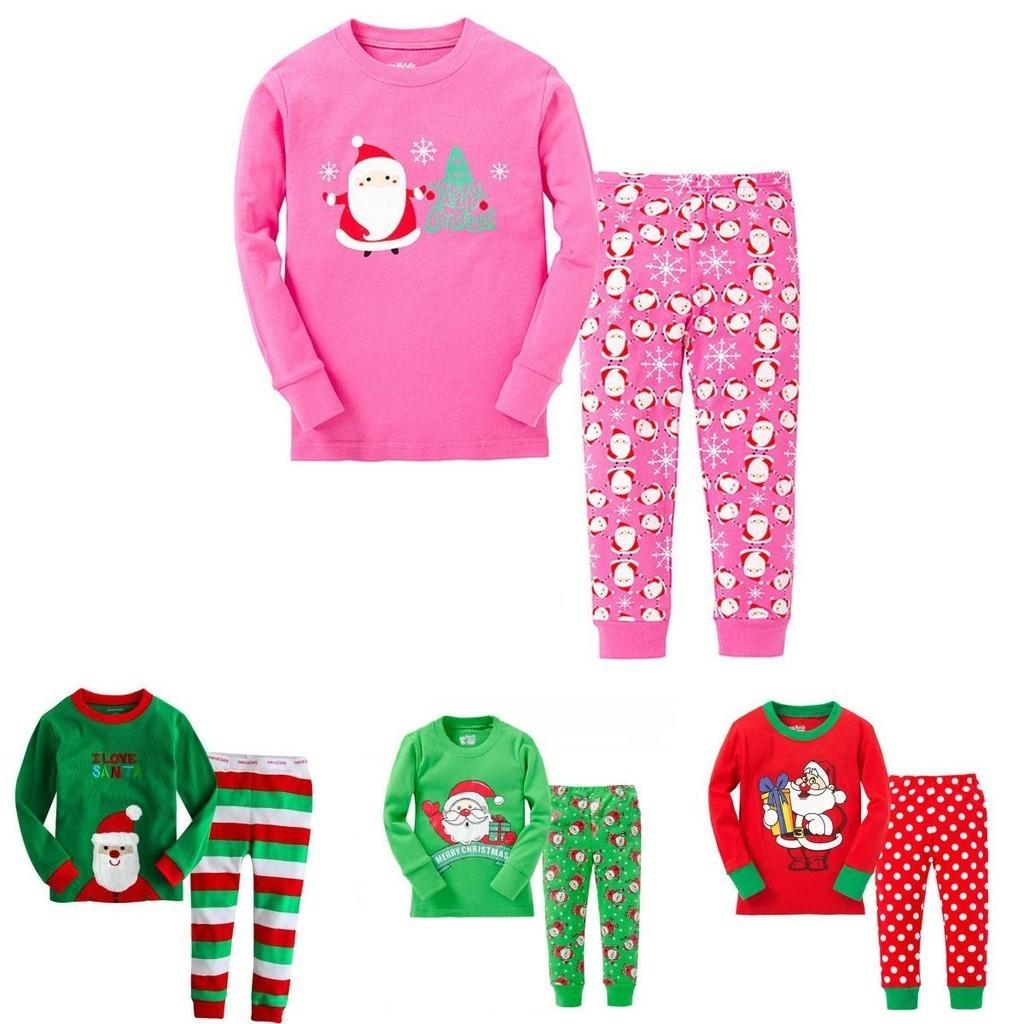 Christmas Children Autumn Pajamas Set Multiple Patterns Cotton Blend Clothing