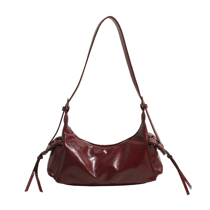 Soft leather bag for women retro texture red monochromatic versatile shoulder shopping women's bags