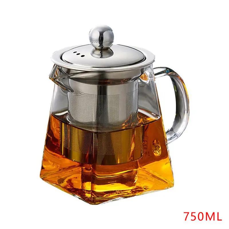 350ml Glass Teapot With Stainless Steel Infuser Heated Container Heat Resistant Tea Pot Good Clear Kettle Square Drinkware