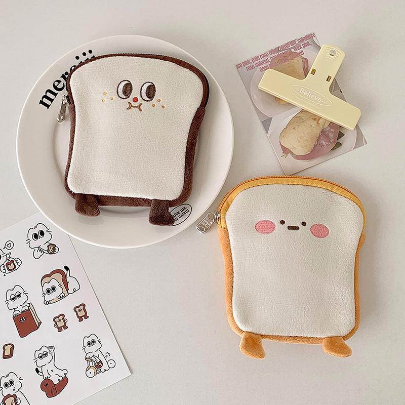 Ins Cartoon Plush Flat Storage Bag Soft Toast Desktop Storage Bag Student Portable Stationery Bag Pen Bag