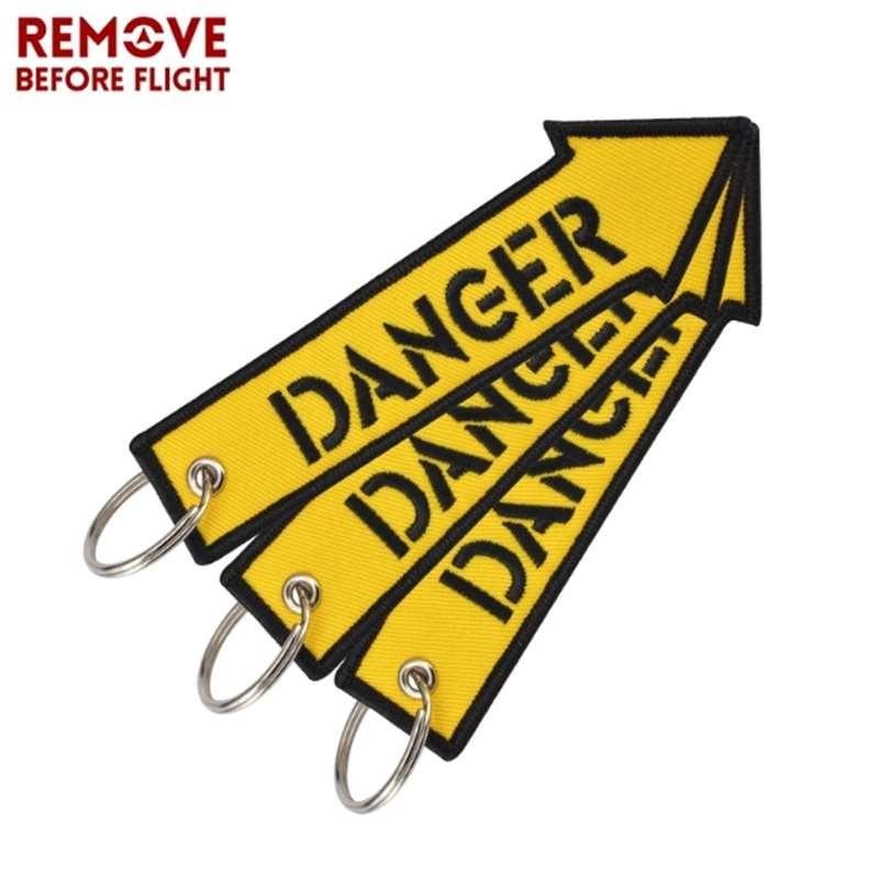 Scoateți înainte de zbor galben pericol broderie scrisoare breloc șnur cheie