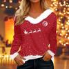 Women's Loose Comfortable Casual And Fashionable V-neck Long Sleeved Christmas Pattern Top