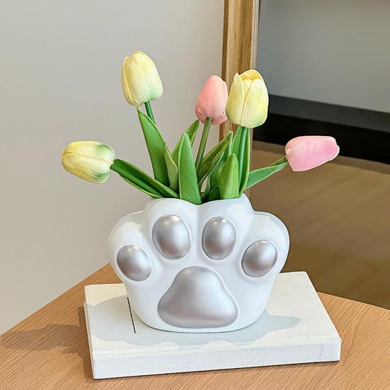 Cat Paw Vase Soft Enamel Artistic Flower Arrangement Vase TV Cabinet Home Living Room Decoration Accessory