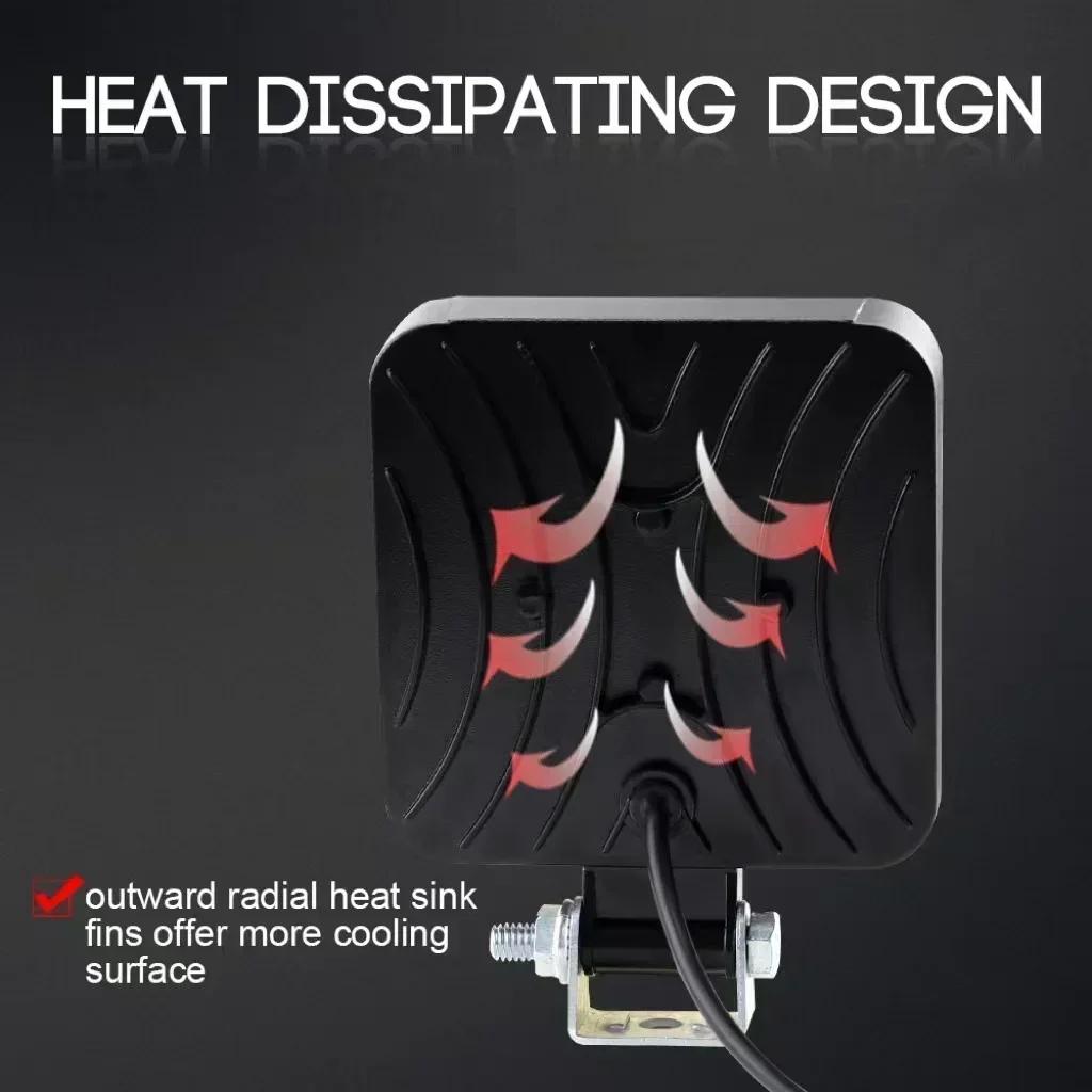 1PCS 12V Waterproof Led Work Light Bar Square Spotlight 48W Work Light Headlight For Truck Off Road Night Driving Light For SUV