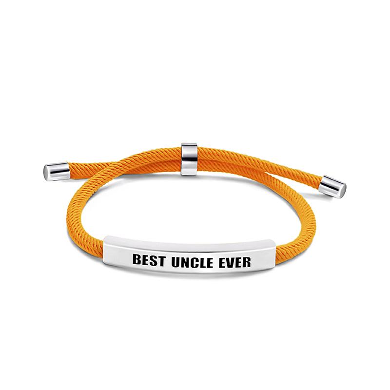 Pulseira Europeia e Americana Multicolorida de Corda Trançada com Placa de Aço Inoxidável Gravada - Presente Memorial de Bom Tio para o Natal