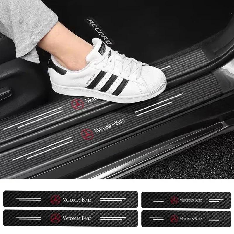 ETU4 For AMG Car For Mercedes Benz AMG 4pcs Carbon Fiber Anti Scratch Scuff Pedal Car Door Sill Protector Stickers For Mercedes Benz