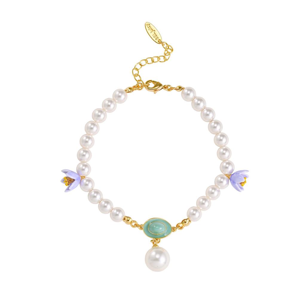 Exquisite Enamel Purple Flower Pearl Bracelet - Tulip-Themed Spring Accessory for Women