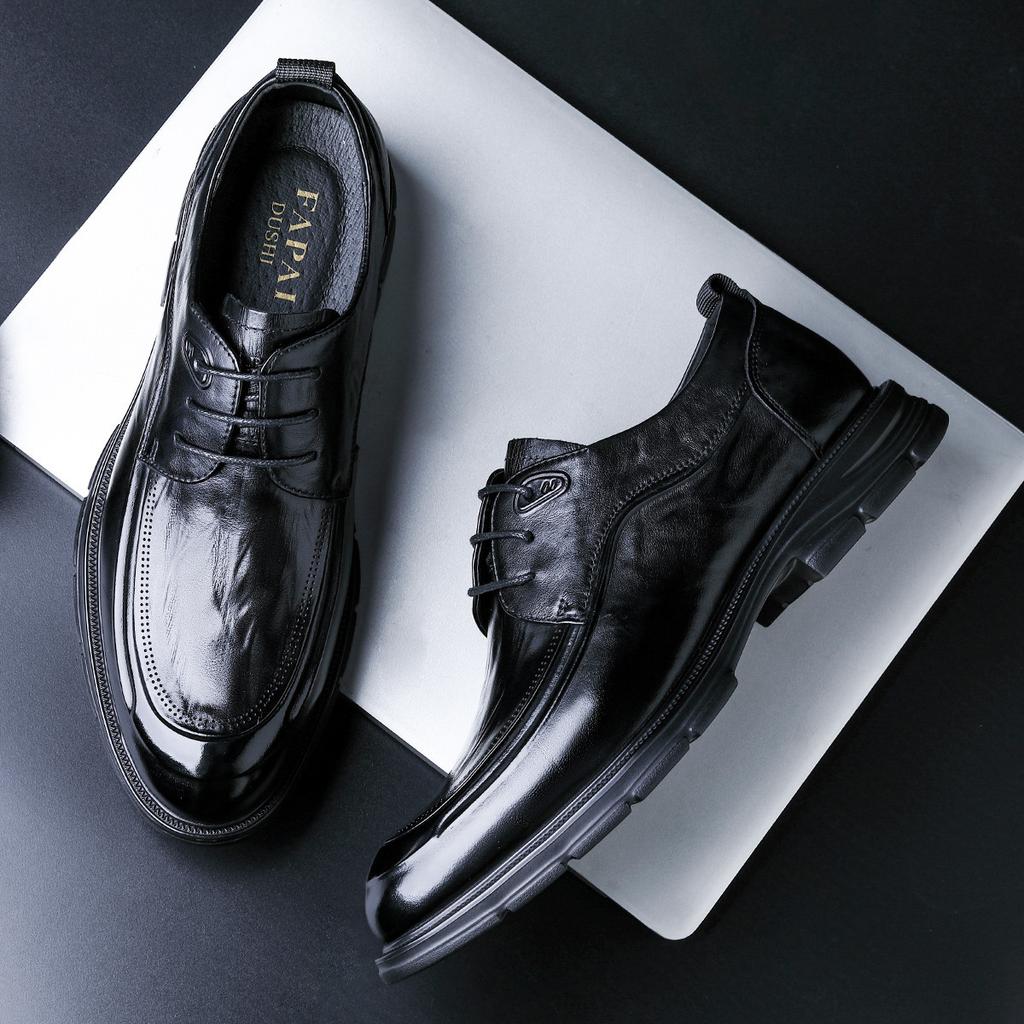 2025 Leather Shoes Men's Dress Business British Style Derby Shoes Top Cowhide Premium Wedding Dress Leather Shoes Black
