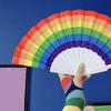 Rainbow Folding Fan Bright Color Lightweight Compact Size Colorful Hand Folding Fan Party Decoration